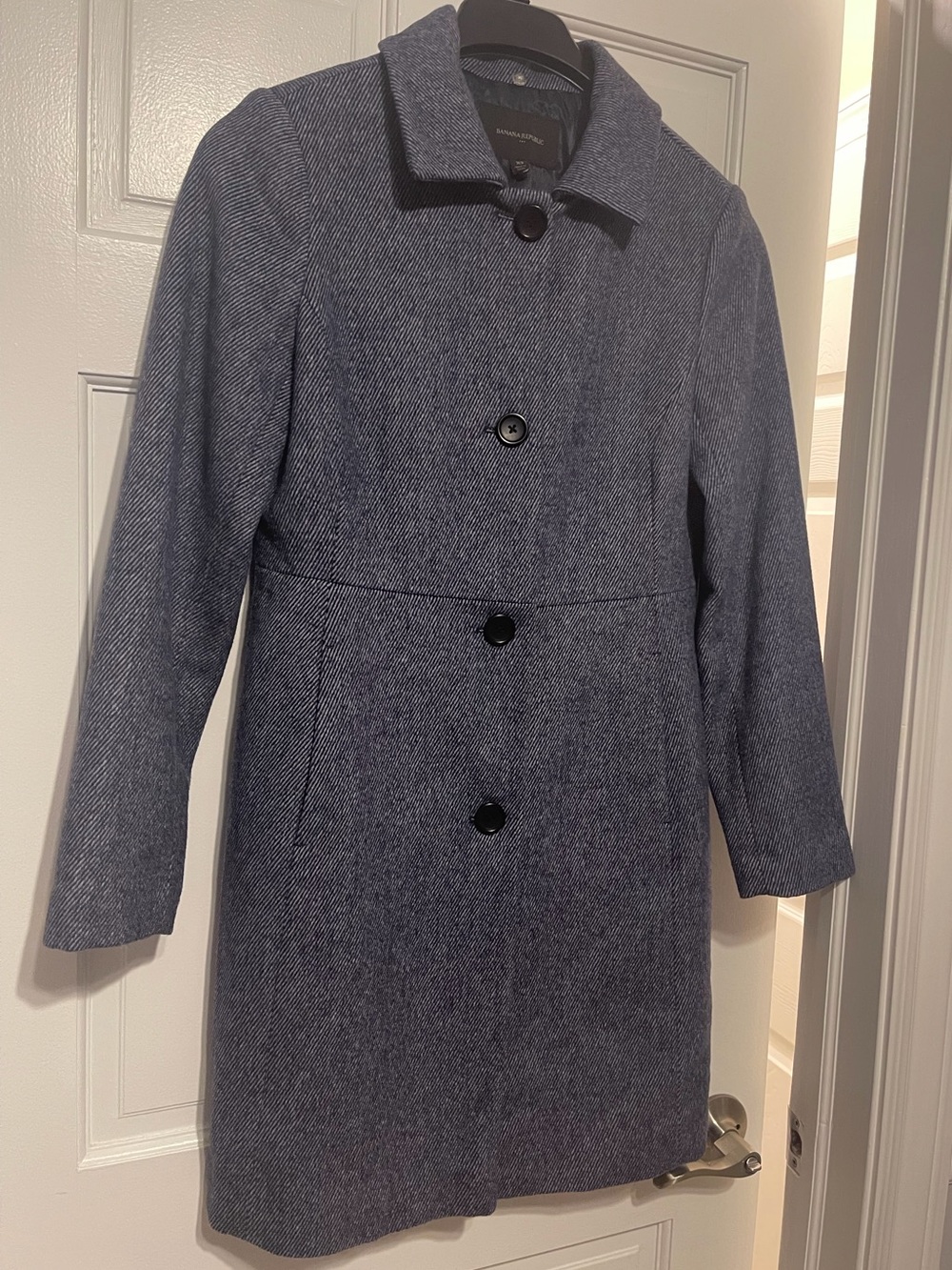 Women’s Blue Wool-Blend Button Coat